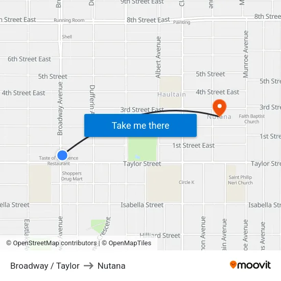 Broadway / Taylor to Nutana map