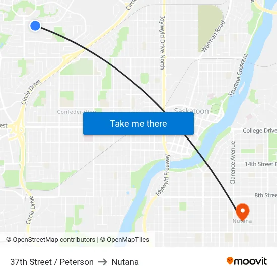 37th Street / Peterson to Nutana map