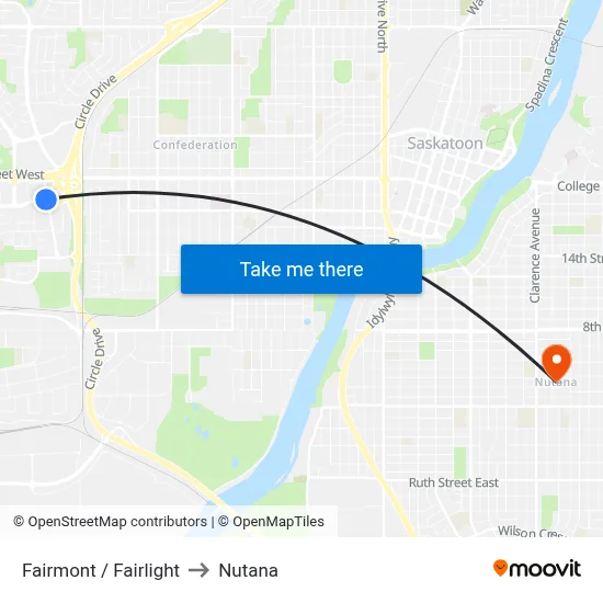 Fairmont / Fairlight to Nutana map