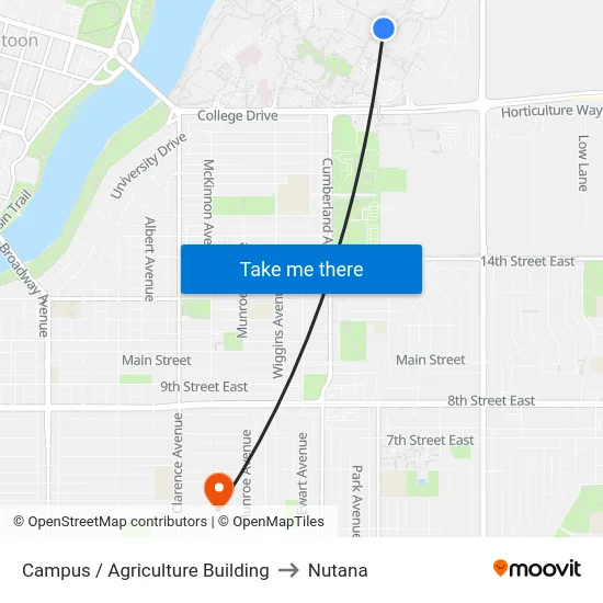 Campus / Agriculture Building to Nutana map