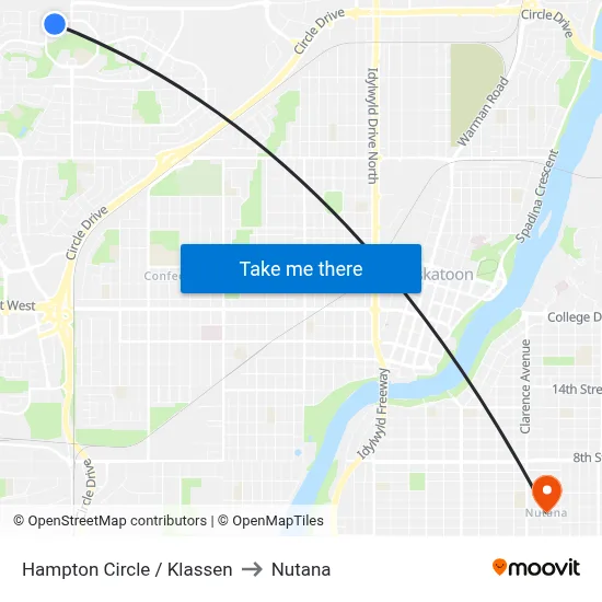 Hampton Circle / Klassen to Nutana map