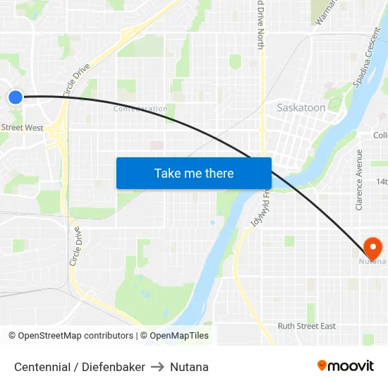 Centennial / Diefenbaker to Nutana map