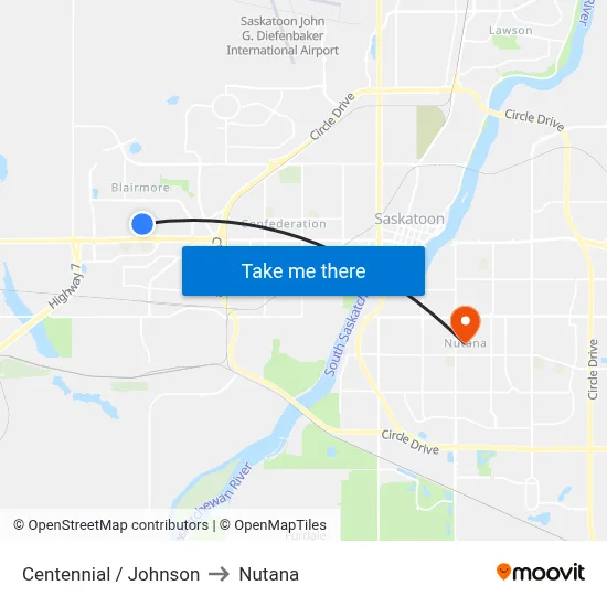 Centennial / Johnson to Nutana map