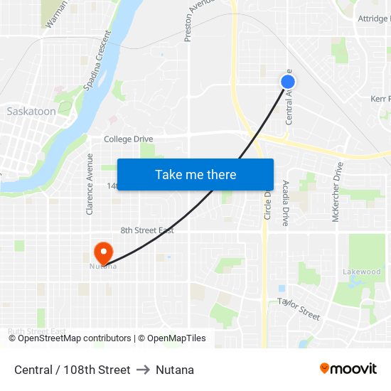 Central / 108th Street to Nutana map