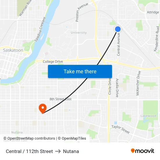 Central / 112th Street to Nutana map