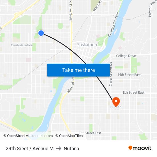 29th Sreet / Avenue M to Nutana map