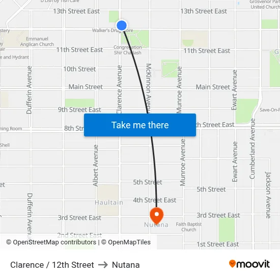 Clarence / 12th Street to Nutana map