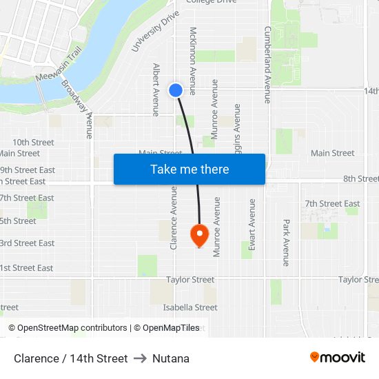 Clarence / 14th Street to Nutana map