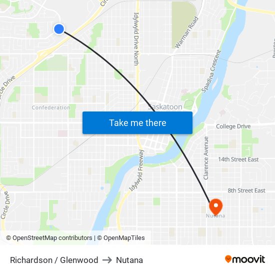 Richardson / Glenwood to Nutana map