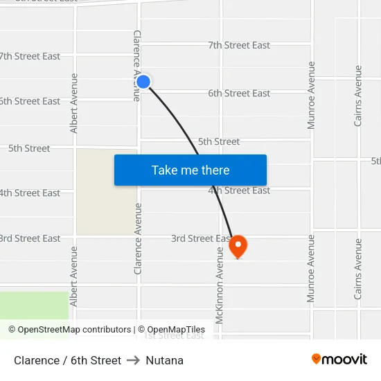 Clarence / 6th Street to Nutana map