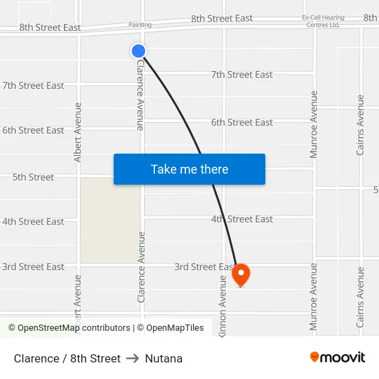 Clarence / 8th Street to Nutana map