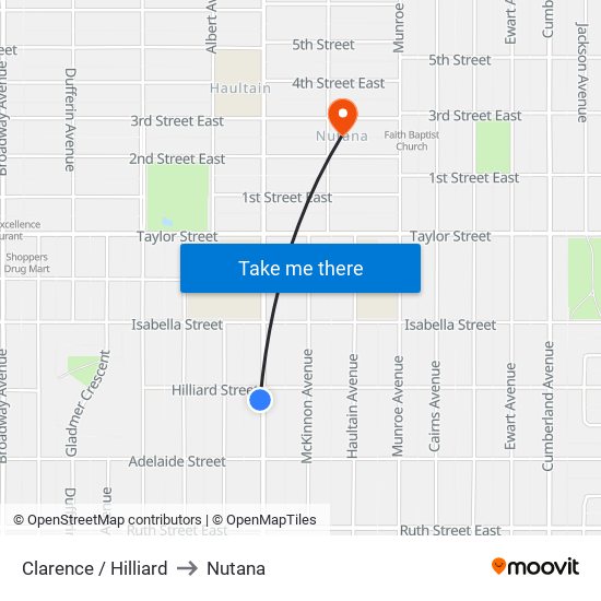 Clarence / Hilliard to Nutana map