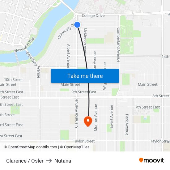 Clarence / Osler to Nutana map