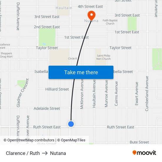 Clarence / Ruth to Nutana map