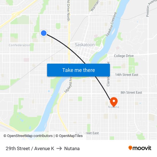 29th Street / Avenue K to Nutana map