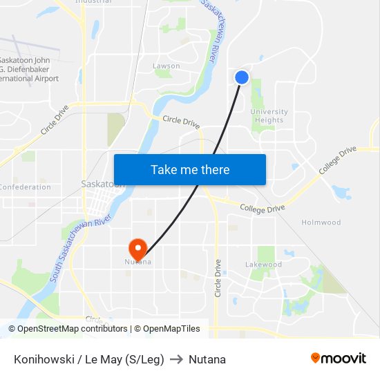 Konihowski / Le May (S/Leg) to Nutana map