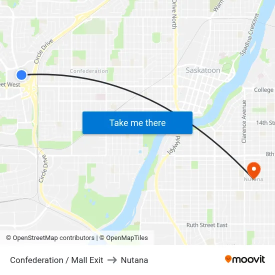 Confederation / Mall Exit to Nutana map