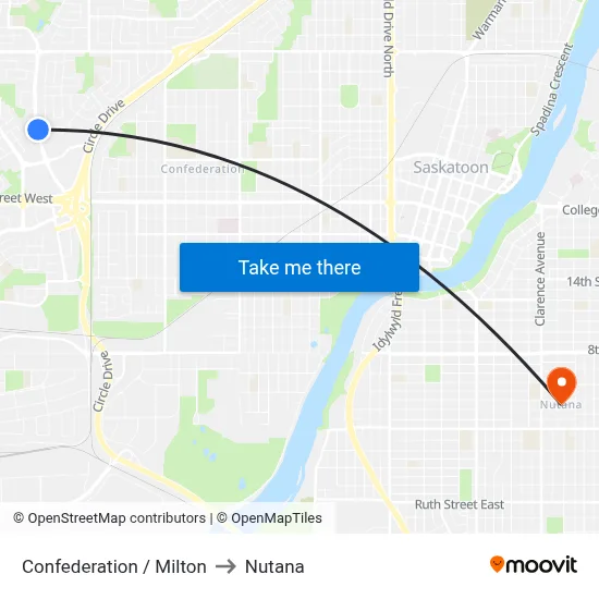 Confederation / Milton to Nutana map