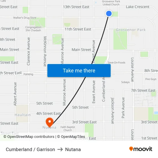 Cumberland / Garrison to Nutana map