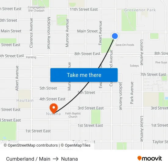 Cumberland / Main to Nutana map