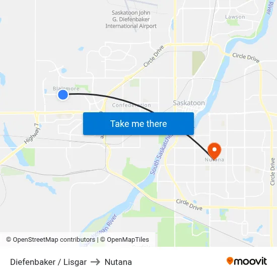 Diefenbaker / Lisgar to Nutana map