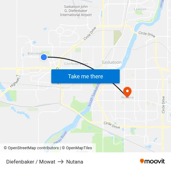 Diefenbaker / Mowat to Nutana map