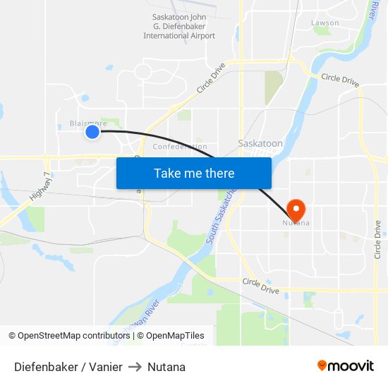 Diefenbaker / Vanier to Nutana map