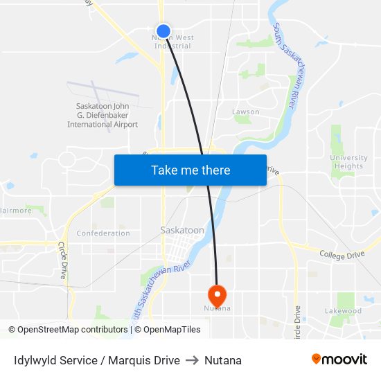 Idylwyld Service / Marquis Drive to Nutana map