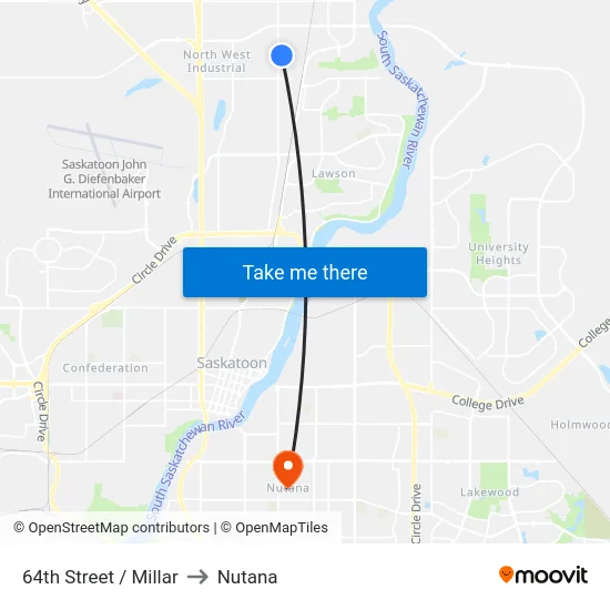 64th Street / Millar to Nutana map