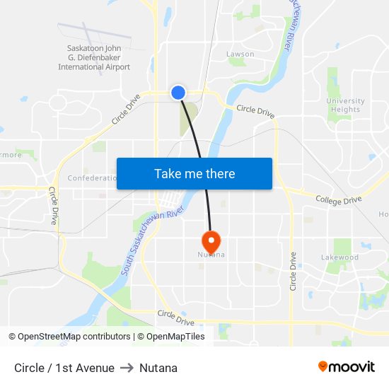 Circle / 1st Avenue to Nutana map