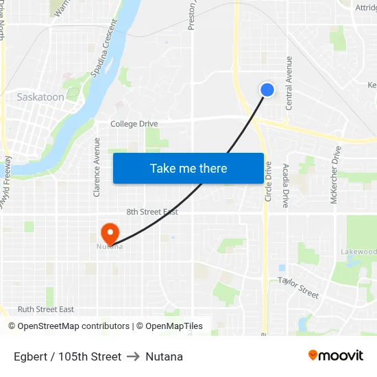 Egbert / 105th Street to Nutana map
