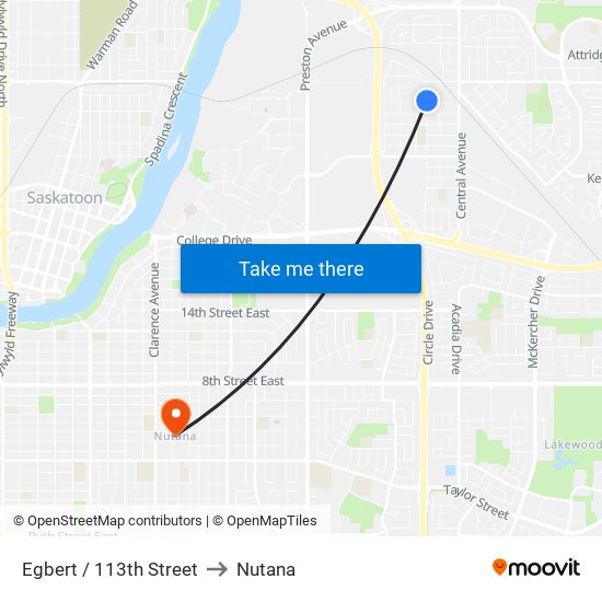 Egbert / 113th Street to Nutana map