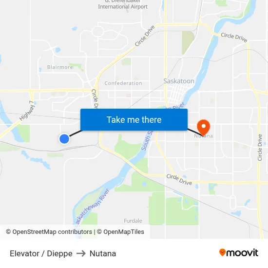 Elevator / Dieppe to Nutana map