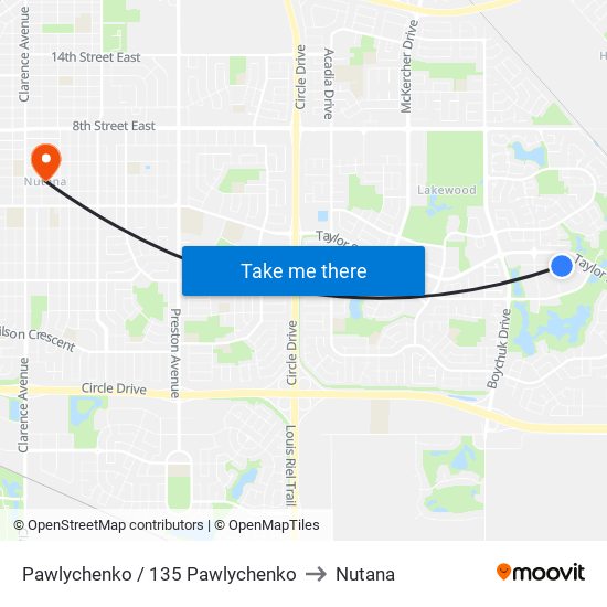 Pawlychenko / 135 Pawlychenko to Nutana map