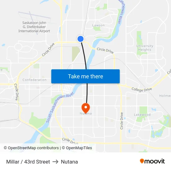Millar / 43rd Street to Nutana map