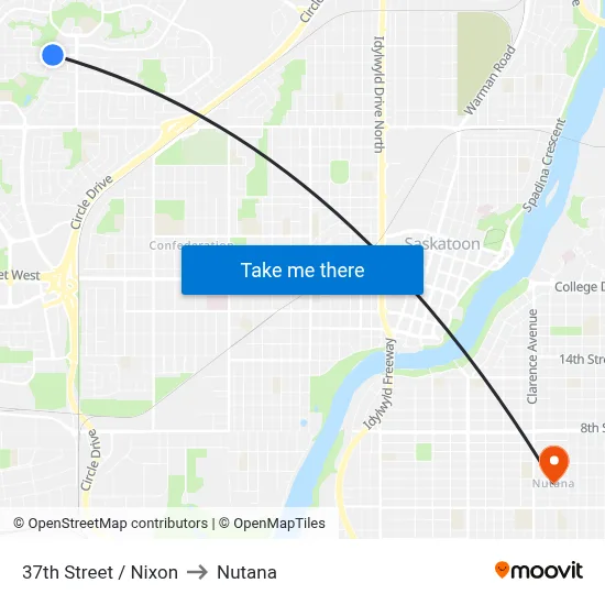 37th Street / Nixon to Nutana map