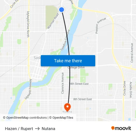 Hazen / Rupert to Nutana map