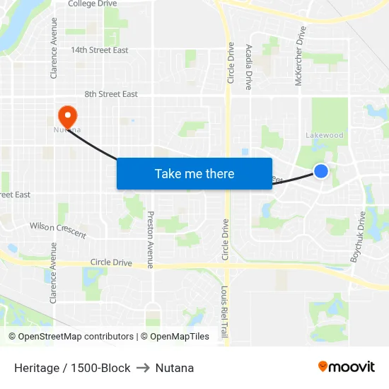 Heritage / 1500-Block to Nutana map