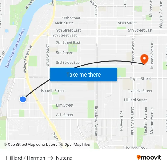 Hilliard / Herman to Nutana map
