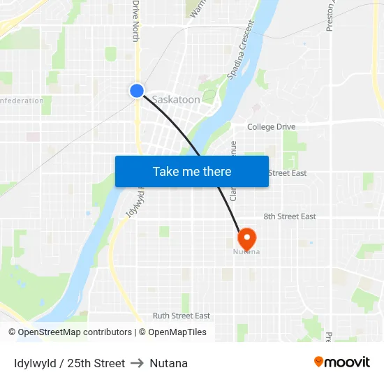 Idylwyld / 25th Street to Nutana map