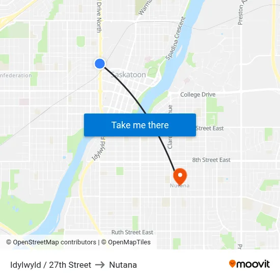 Idylwyld / 27th Street to Nutana map