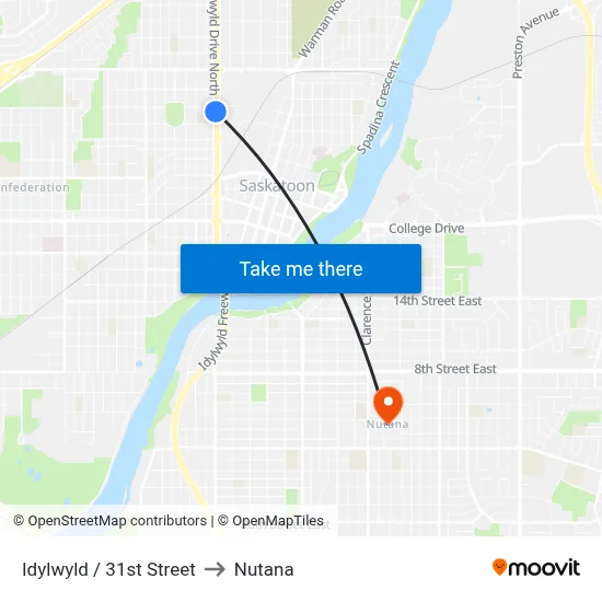Idylwyld / 31st Street to Nutana map