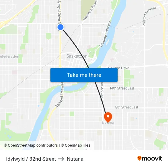 Idylwyld / 32nd Street to Nutana map