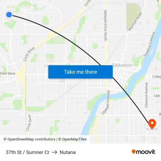 37th St / Sumner Cr to Nutana map