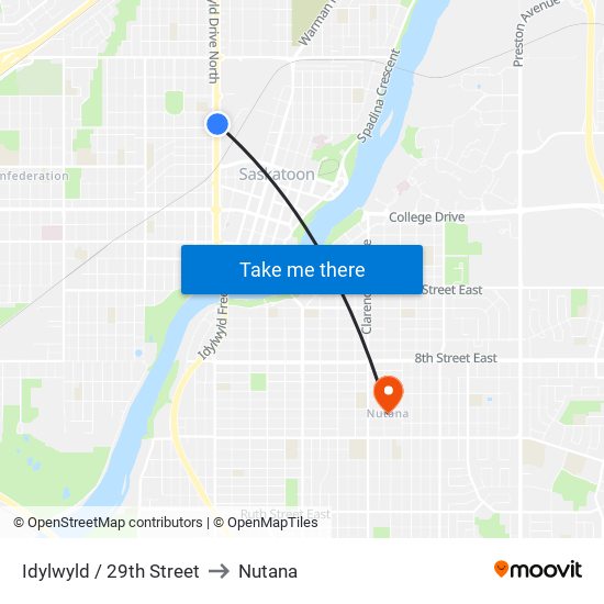 Idylwyld / 29th Street to Nutana map