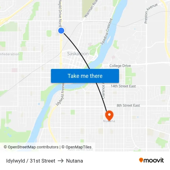 Idylwyld / 31st Street to Nutana map
