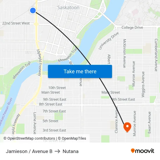 Jamieson / Avenue B to Nutana map
