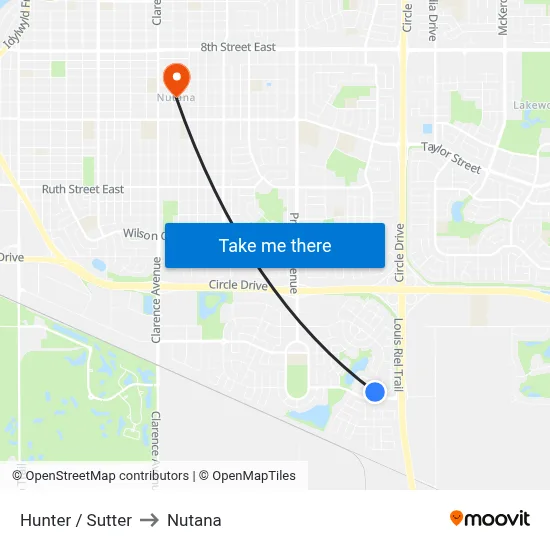 Hunter / Sutter to Nutana map