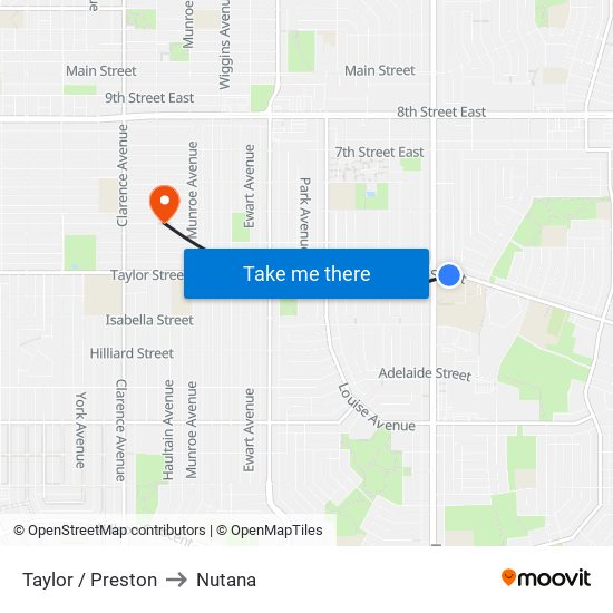 Taylor / Preston to Nutana map