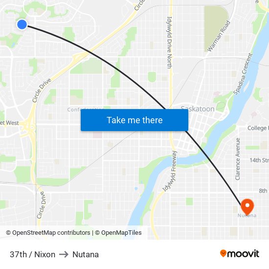 37th / Nixon to Nutana map